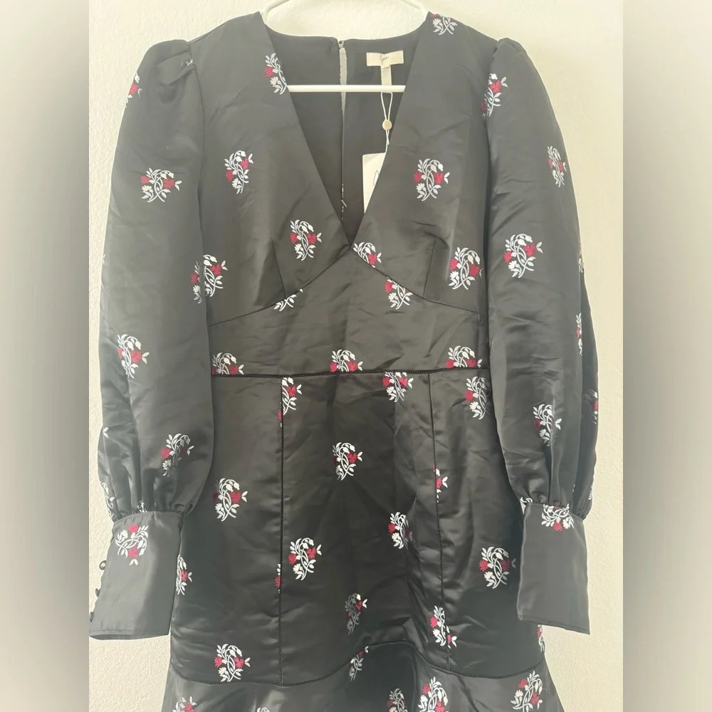 JOIE Black Minia Floral Dress Dark Romantic Flounce V Neck Party Size 6 NWT - Picture 2 of 14